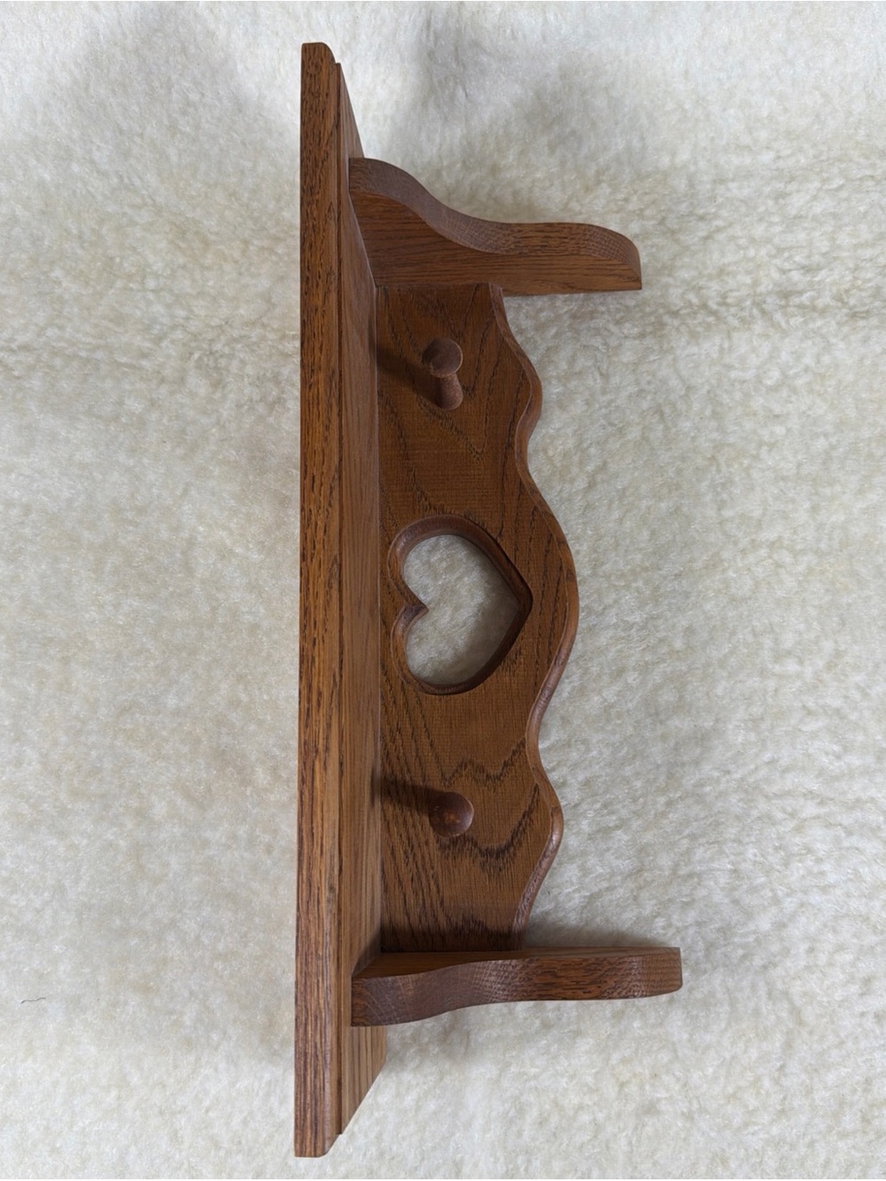 Vintage Wooden Heart Wall Two Pegs Brown